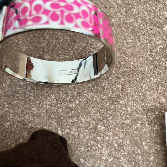 Coach Wide Signature C Pink Metal Bangle Bracelet - Picture 8 of 8